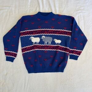 Blue Sheep Pattern Crewneck Sweater